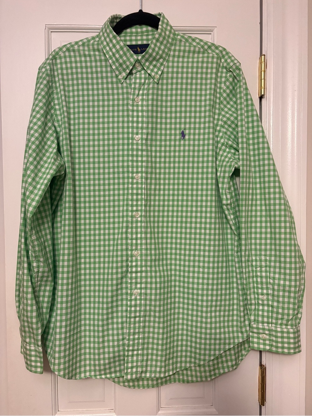 Polo by Ralph Lauren Mens Light Green & White Gingham Button-Down Shirt Sz L